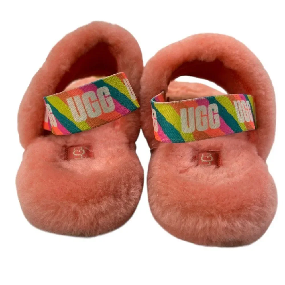UGG Kids Fluff Yeah Rainbow Sherpa Slides Size 5